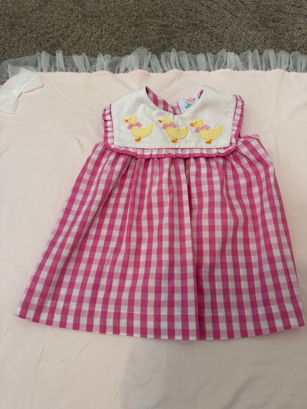 Pink Gingham Duck Embroidered Baby Dress